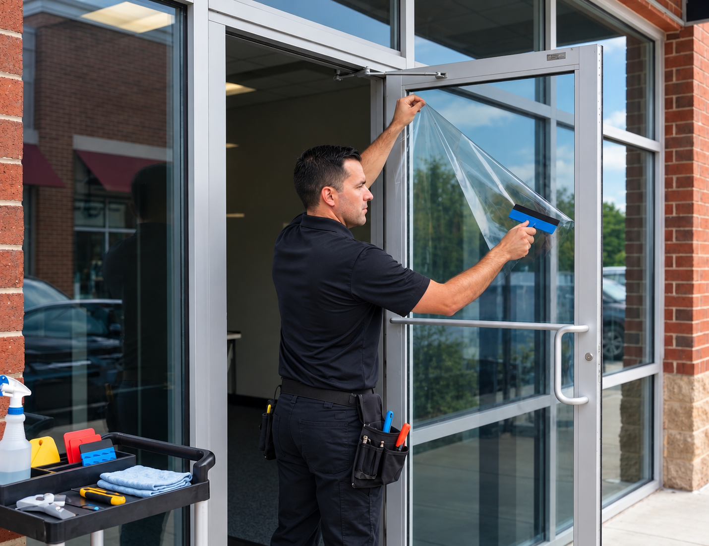we tint and apply security film to commercail, storefront and to your home as well